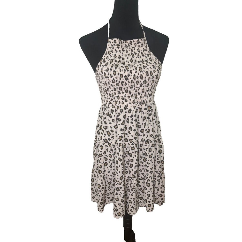 American Eagle Midi Dress Medium Leapord Print Ties at Neck